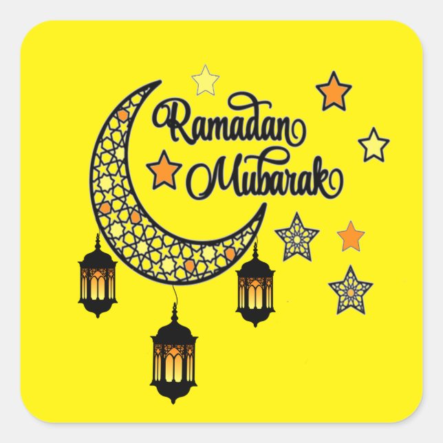 Happy Ramadan Kareem And Eid Mubarak 2024 Square Sticker (Front)