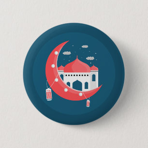 Happy Ramadan Kareem Elegant Islamic Crescent Gift 6 Cm Round Badge