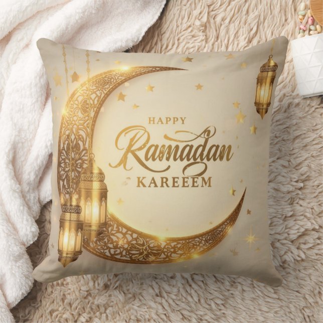 Happy Ramadan Kareem Golden Moon Pillow (Blanket)