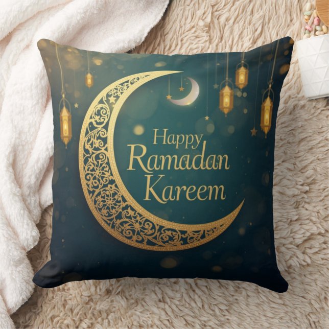 Happy Ramadan Kareem Moon & Lantern Pillow (Blanket)