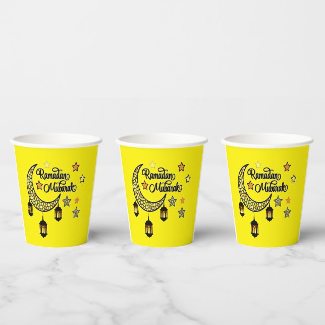 Happy Ramadan Mubarak Kareem Crescent lantern 2025 Paper Cups (Multi)