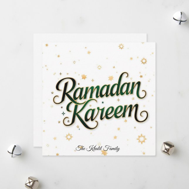 Happy Ramadan Mubarak Ramadan Kareem Gold Muslim Holiday Card (Front/Back In Situ)