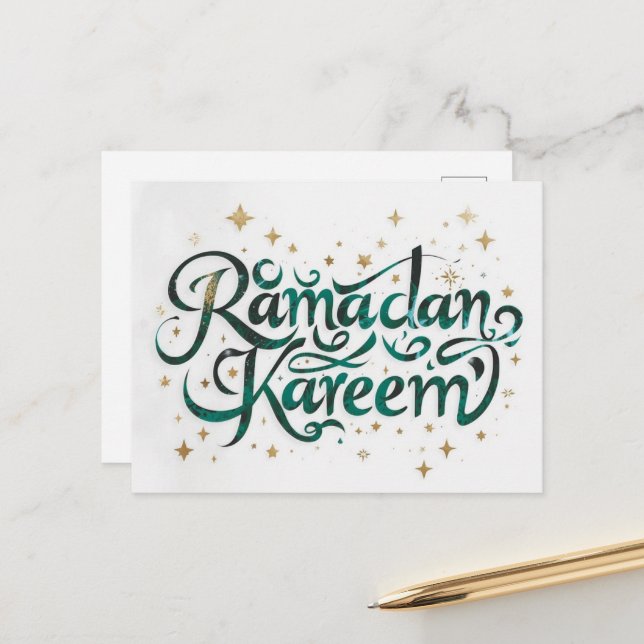 Happy Ramadan Mubarak Ramadan Kareem Gold Muslim Holiday Postcard (Front/Back In Situ)