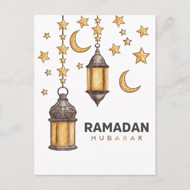 Happy Ramadan Mubarak | Ramadan Kareem Gold Muslim Holiday Postcard (Front)