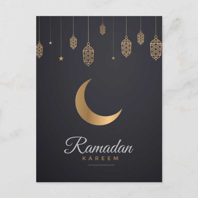 Happy Ramadan Mubarak | Ramadan Kareem Gold Muslim Holiday Postcard (Front)