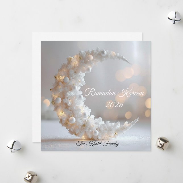 Happy Ramadan Mubarak Ramadan Kareem White Muslim Holiday Card (Front/Back In Situ)