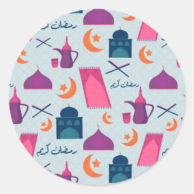 Happy Ramadan Pattern Classic Round Sticker (Front)