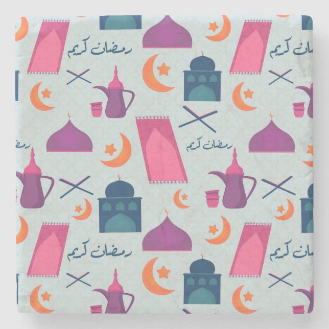 Happy Ramadan Pattern Stone Coaster (Front)