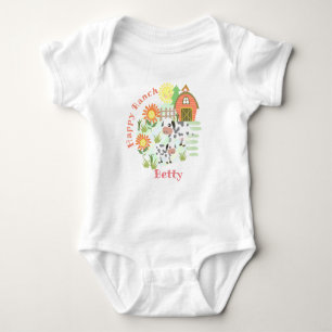 Happy Ranch Cow. Personalised.  Baby Bodysuit