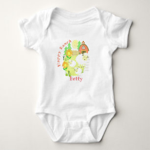 Happy Ranch Sheep. Personalised.  Baby Bodysuit