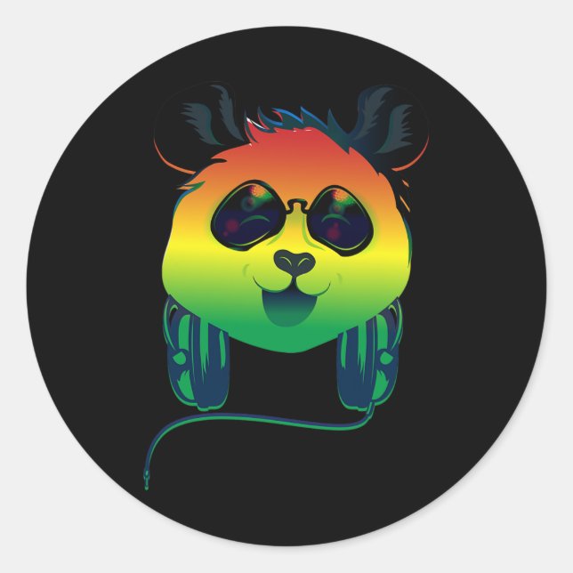 Happy Rasta Coloured Panda Bear Face With Sunglass Classic Round Sticker (Front)