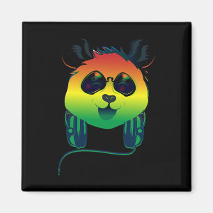 Happy Rasta Coloured Panda Bear Face With Sunglass Magnet