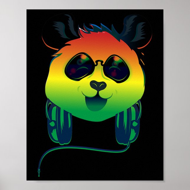 Happy Rasta Coloured Panda Bear Face With Sunglass Poster (Front)