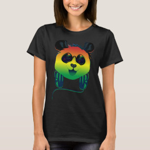 Happy Rasta Coloured Panda Bear Face With Sunglass T-Shirt