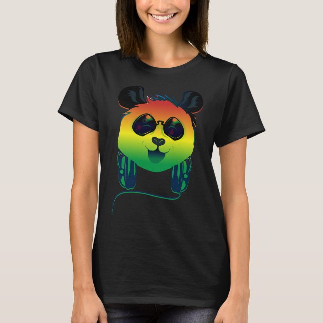 Happy Rasta Coloured Panda Bear Face With Sunglass T-Shirt (Front)