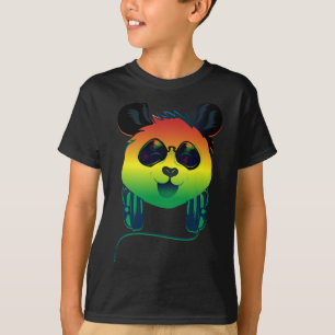 Happy Rasta Coloured Panda Bear Face With Sunglass T-Shirt