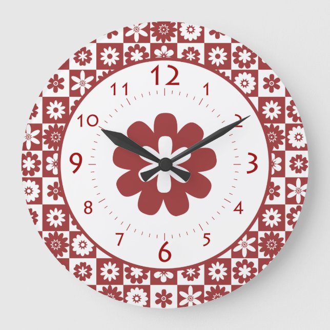 Happy Red and White American Country Farm Kitchen Large Clock (Front)
