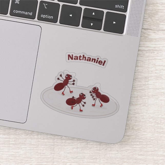 Happy red ants ice skating cartoon (Detail)