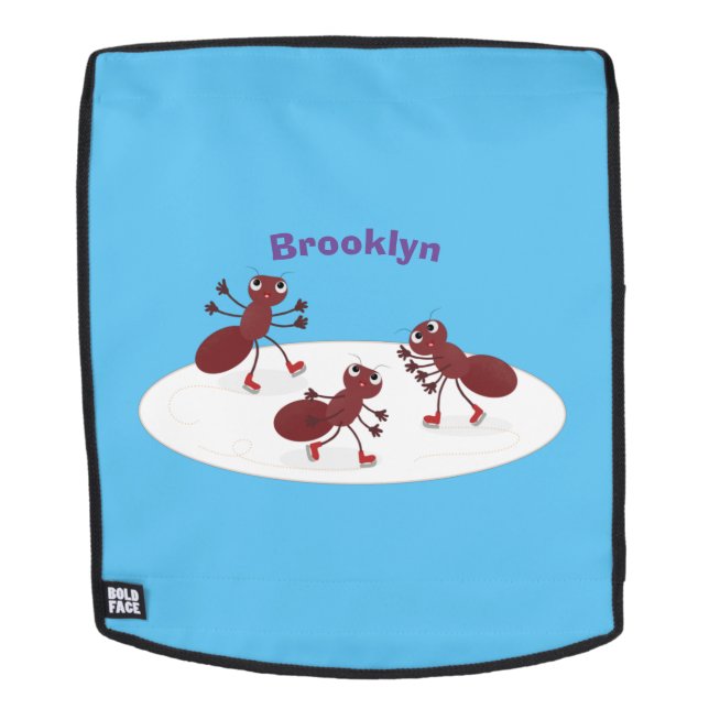 Happy red ants ice skating cartoon backpack (Removable Face)