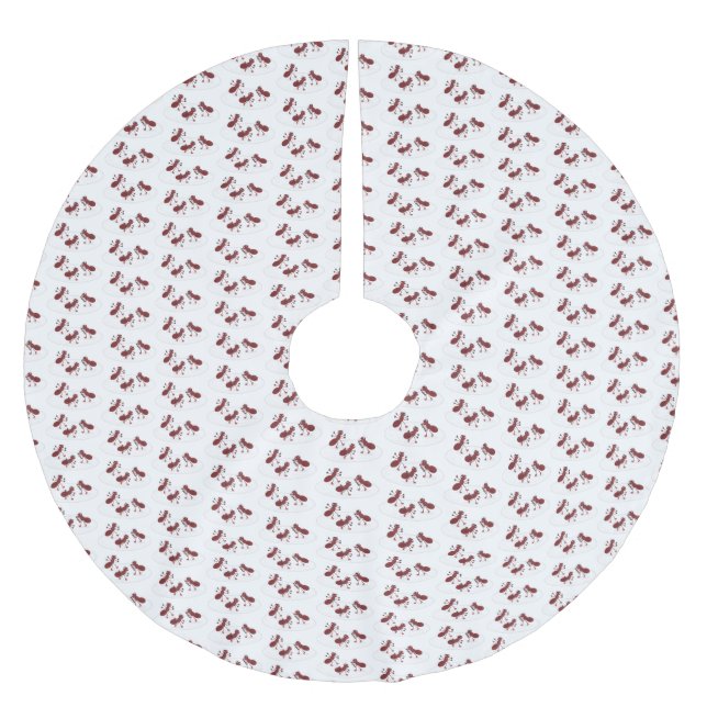 Happy red ants ice skating cartoon brushed polyester tree skirt (Front)