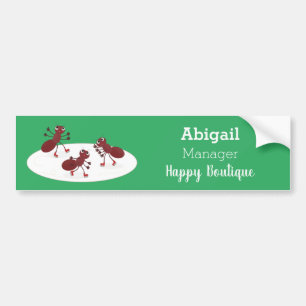 Happy red ants ice skating cartoon bumper sticker