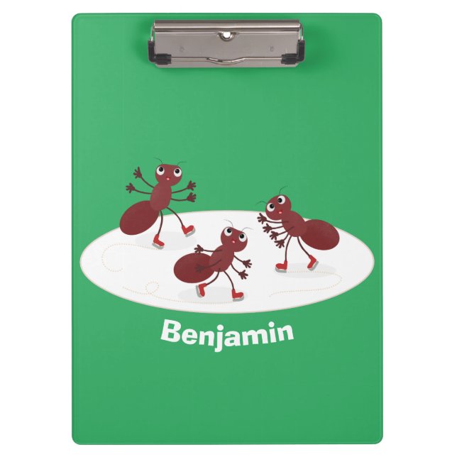 Happy red ants ice skating cartoon clipboard (Front)