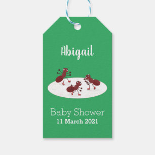 Happy red ants ice skating cartoon gift tags