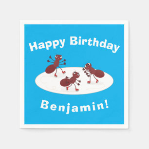 Happy red ants ice skating cartoon napkins