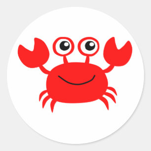 Happy Red Cartoon Crab Classic Round Sticker