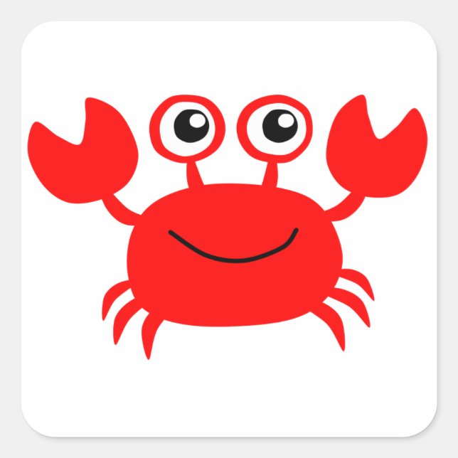 Happy Red Cartoon Crab Square Sticker (Front)