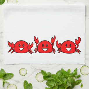 Happy Red Crabs Tea Towel