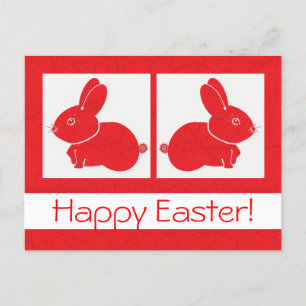 Happy Red Easter Bunnies Postcard