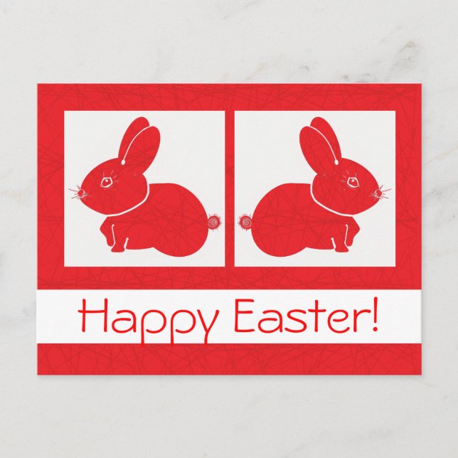 Happy Red Easter Bunnies Postcard (Front)