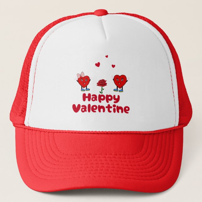 Happy red hearts trucker hat (Front)