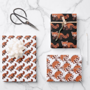 Happy Red Panda Wrapping Paper 3 Sheet Set