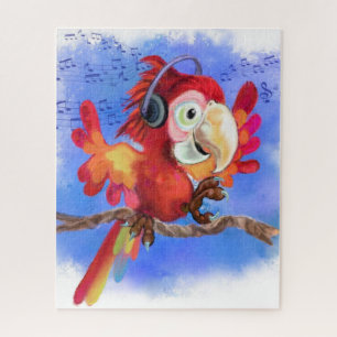 Happy Red Parrot Music Dancer Puzzle - Funny