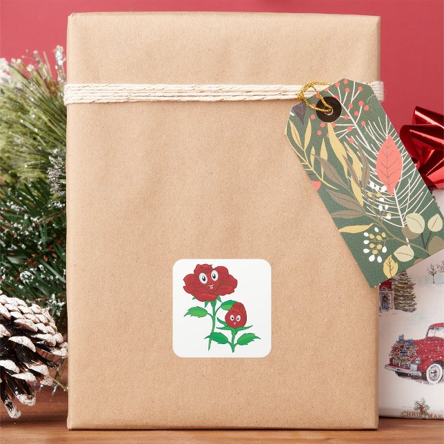 Happy Red Rose Characters Square Sticker (Creator Uploaded)