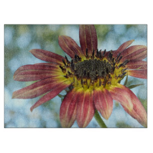 Happy Red Sunflower Glass Cutting Board