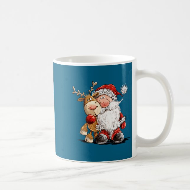 Happy Reindeer And Santa Christmas Illustration Pr Coffee Mug (Right)