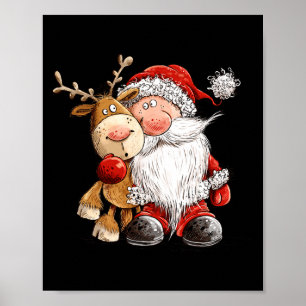 Happy Reindeer And Santa Christmas Illustration Pr Poster