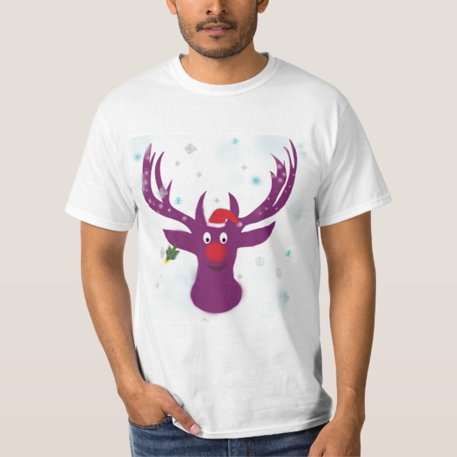 Happy Reindeer Holidays Value T-Shirt, White T-Shirt (Front)