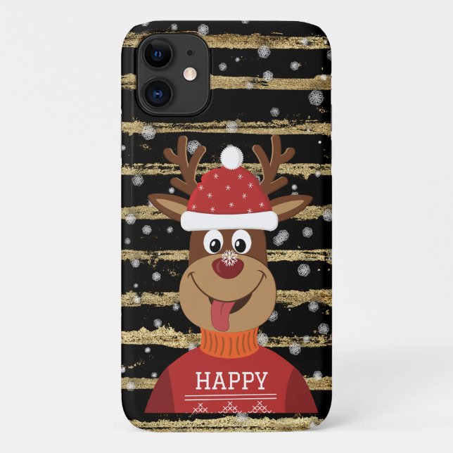 Happy Reindeer In the Snow Case-Mate iPhone Case (Back)