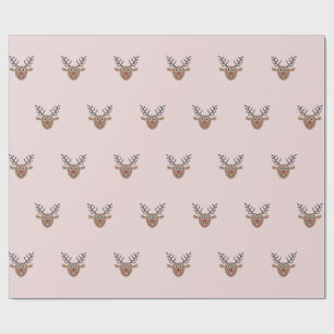 Happy Reindeer Pattern Blush Pink Christmas Wrapping Paper
