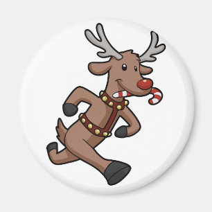 Happy Reindeer Runs cartoon   choose back colour Magnet