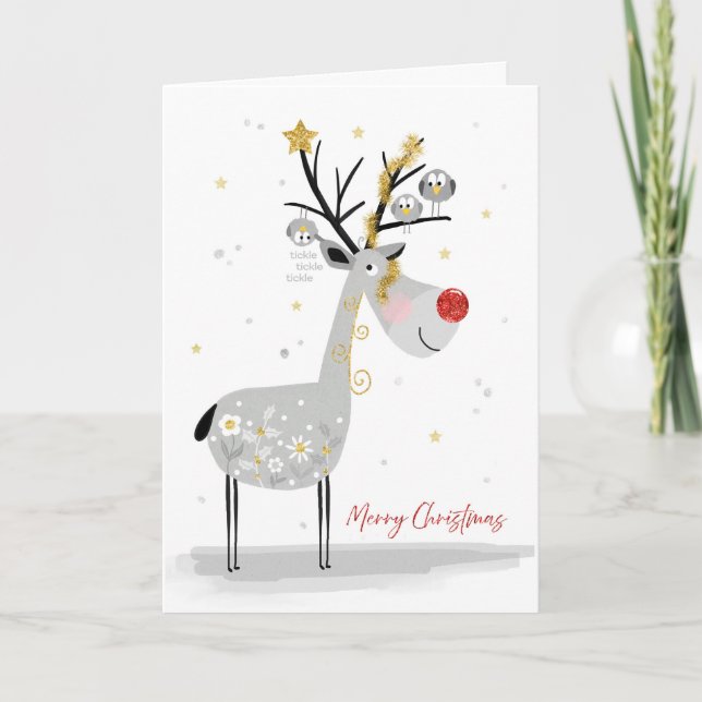 Happy Reindeer with Birdy Buddies Christmas Card (Front)