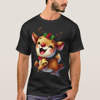 Happy Reindeer With Jingle Bell Art T-Shirt