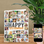 Happy Retirement 40 Pic Photo Collage Personalised Card<br><div class="desc">Big Retirement Card with personalised message and photo collage. The design is lettered in oversized typography and brush script. You can also personalise the message on the inside. Upload your pictures (working in rows from left to right, top to bottom) and these will be displayed in square / instagram format...</div>