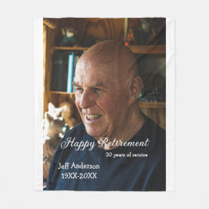 Happy retirement add name photo years of service r fleece blanket
