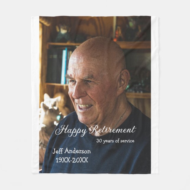Happy retirement add name photo years of service r fleece blanket (Front)