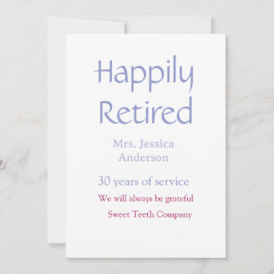Happy retirement add name years of service purple invitation